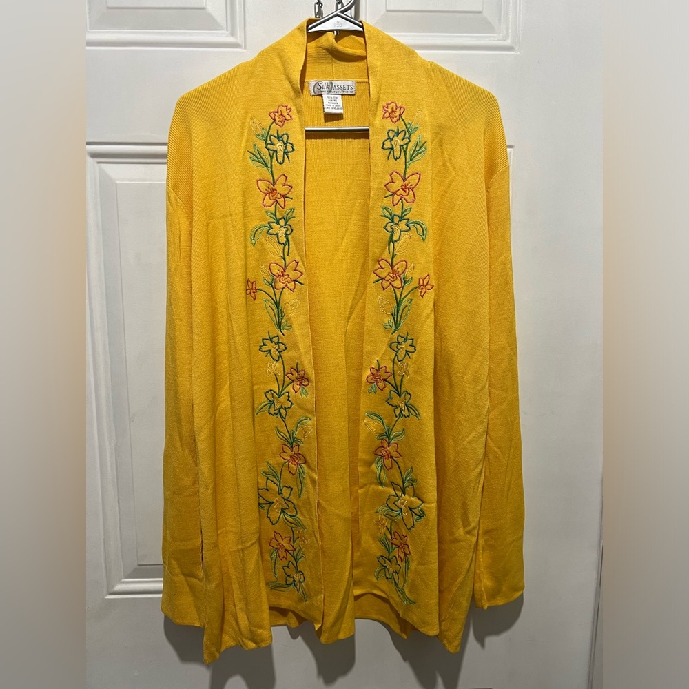 Silk Assets Diane Von Furstenberg Cardigan Yellow Size 1X Embroidered 100% Silk